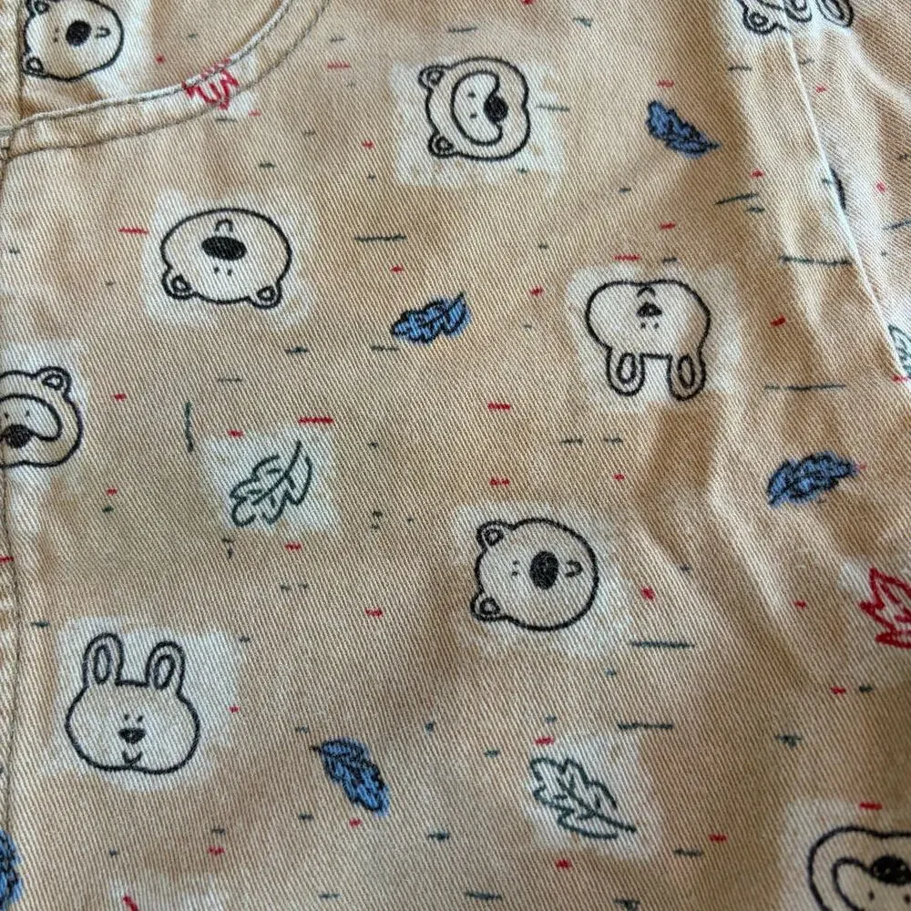 Vintage 2000s Oshkosh Overalls Woodland Forest Animals Leafs Tan Print 24 Months